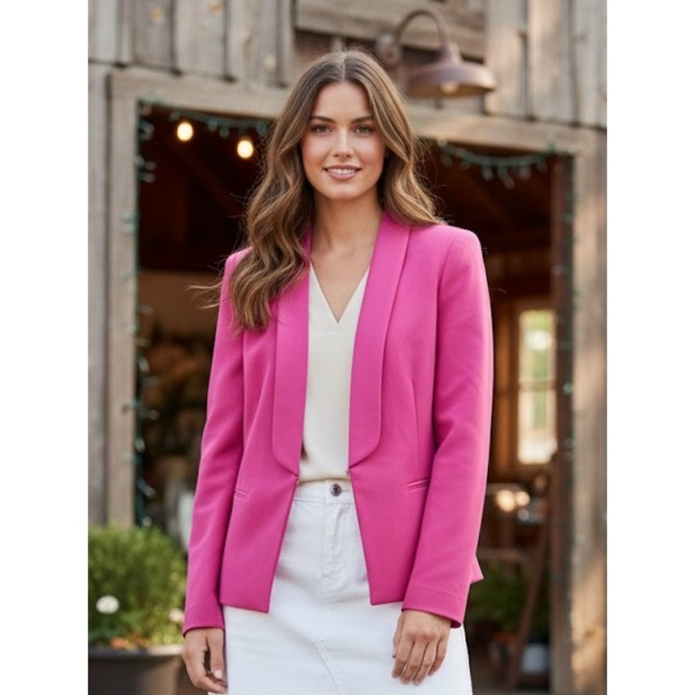 BCBGMAXAZRIA Shawl Collar Blazer Fuchsia Pink Open Front Jacket Small Barbiecore